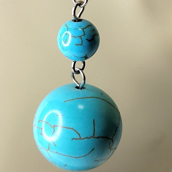 Double Bead Drop Dangle Blue Earrings - Picture 6 of 8